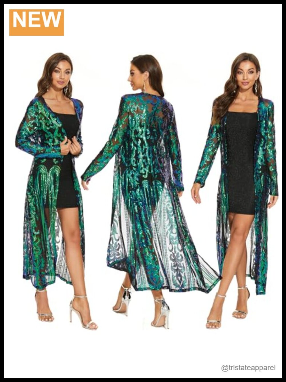Sequin Cardigan Long Sleeve Open Front Sparkle Duster Evening Party Cover Up